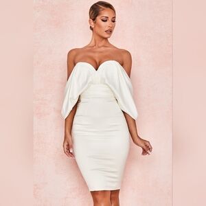 House of CB AISHA IVORY SATIN STRAPLESS DRESS Sz L NWT Sweetheart‎ Neckline